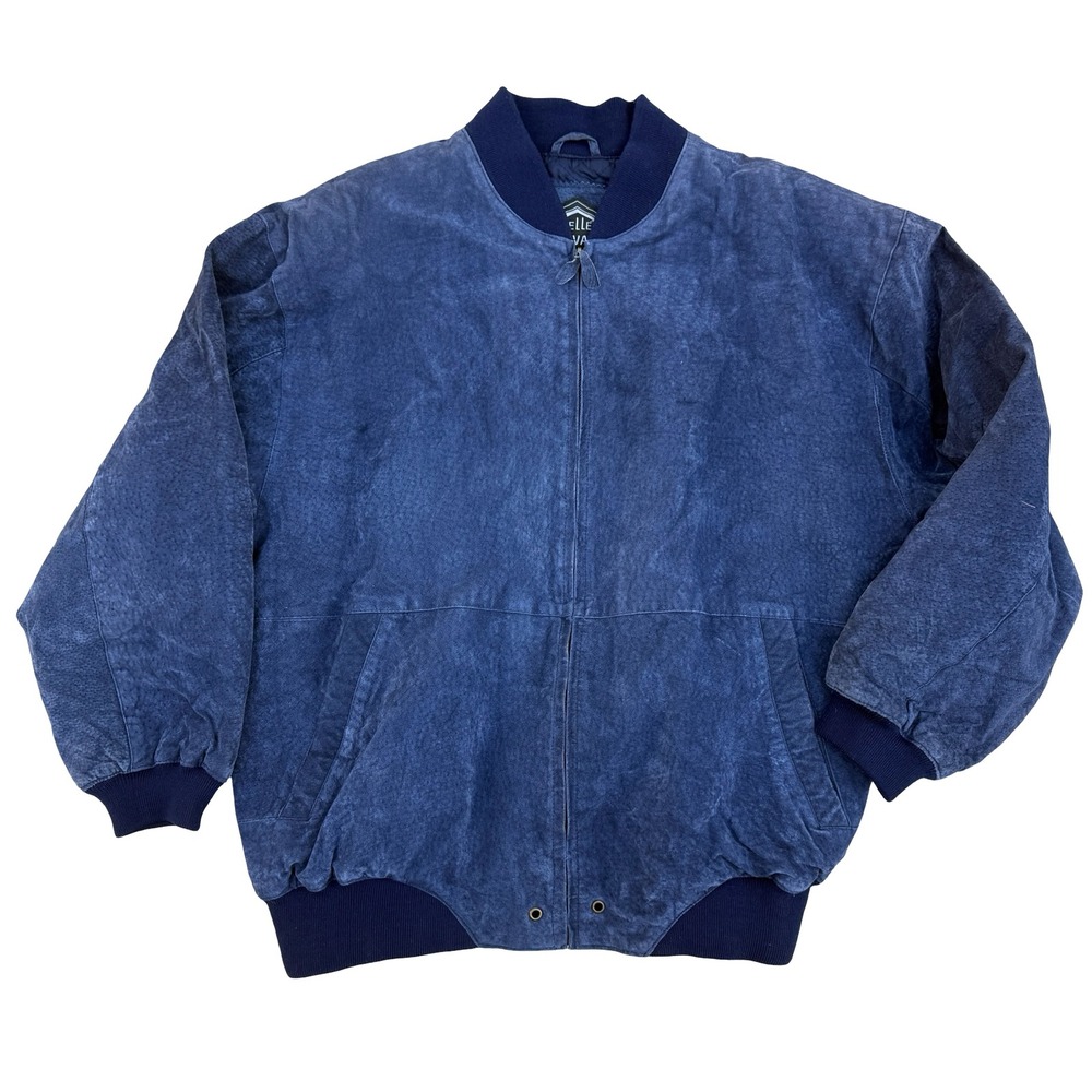 Pelle Sauvage Mens Blue Vintage Distressed Genuine Suede Leather Bomber Jacket L